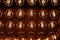 Stylish, modern and decorative lamps of Edison of round shape in the rows. Light bulbs in retro style. A lot celling