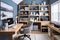 Stylish modern home office interior design, blue colour office workspace. generative ai