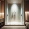 Stylish modern walk in shower unit in pristine bathroom