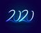 Stylish neon 2020 lettering blue light background design