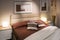 Stylish neutral brown monochrome bedroom interior