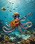 Stylish Octopus Playing Guitar Underwater