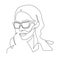 Stylish one continuous line woman in sunglasses. Fashionable typography girl in minimalist style. Beauty sign. Attractive fashion