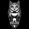 Stylish owl that sits. Vector monochrome illustration. Black background
