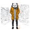 Stylish panda in a jacket and jeans. Fashion & Style.