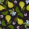 Stylish pear with blue berry seamless pattern in scandinavian style. Fruit illustration.