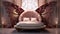 Stylish pink bed with golden legs in the form of a big butterfly for a girl\\\'s room. Interior of a childish little princess