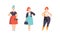 Stylish Plump Young Women Set, Plus Size Girls in Fashionable Clothes Flat Vector Illustration