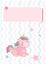 Stylish postcard with a delicate pink unicorn for the baby. Stars and zigzags around the horses are multi-colored purple