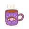 Stylish purple cup with third eye. Vector doodle