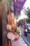 Stylish rattan handbags on the balinese street in Ubud.