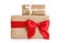 Stylish red craft christmas gift box isolated on white