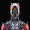 Stylish red silver cyborg bust in front, 3d illustration