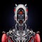 Stylish red silver cyborg with eye-cameras, 3d illustration