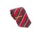 Stylish red striped rolled necktie and gold colored tie pin isolated on white