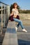 Stylish Redhead Woman in Urban Autumn Fashion