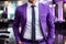 Stylish rich person adult man european successful businessman wearing purple suit tie shirt style handsome beauty