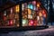 Stylish rustic cozy glass farmhouse, decorated with Christmas lights. Merry Christmas. Happy holidays