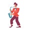 Stylish saxophonist flat color vector faceless character