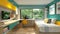 Stylish scandinavian studio light pastels, spacious window, combined living space