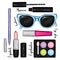 A stylish set of cosmetics and accessories. Sunglasses, lipstick, mascara, eye shadow, lip gloss and pencil. Fashion & Style.