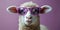 Stylish Sheep in Sunglasses on a Purple Background
