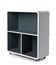 Stylish shelving unit with empty compartments on white background.