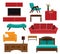 Stylish simple style furniture icons set: sofa, table, armchair, chair, cupboard, bed. Flat style.