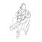 Stylish sitting girl-linear style, isolated on white Vector illustration.