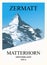 Stylish ski and travel poster. Winter view of the Matterhorn near Zermatt