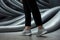 Stylish sneakers on abstract background. Generative AI