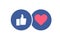 Stylish social media icons - Like and heart. Thumb up and red heart in blue cyrcles. Vector illustration