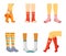 Stylish socks on legs set. Elegant womens red textiles with decorative pompoms funny striped teenagers mens strict white