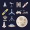 Stylish space ship constellation astrology radar cosmos universe technology meteor science shuttle astronaut rocket