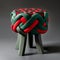 Stylish Stool Design with Dark Grey Braided Top, Red and Green Ribbon Accents, and Dark Green Legs. Generative AI