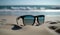 Stylish Sunglasses Resting on Sun-kissed Sand at the Beach, Perfect Accessory for Sunny Summer Days