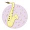 Stylish template of saxophone on pink background for your design.