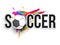 Stylish text Soccer with ball on colorful background.