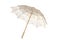 stylish umbrella used in wedding and arti with white lace on white background