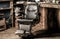 Stylish vintage barber chair. Professional hairstylist in barbershop interior. Barbershop interior. Barber shop chair