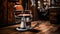 Stylish Vintage Barber Chair In Wooden Interior. Barbershop Theme. Generative Ai