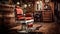 Stylish Vintage Barber Chair In Wooden Interior. Barbershop Theme. Generative Ai