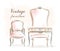 Stylish vintage furniture: dressing table with mirror and chairs. Sketch.