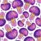 Stylish wallpaper of hallucinogenic mushrooms. Fantasy seamless vector pattern of purple psilocybin mushrooms. Amazing wrapping