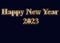 Stylish wallpaper Happy New Year 2023 with shining golden stars and letters on black background.