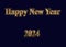 Stylish wallpaper Happy New Year 2024 with shining gold stars and letters on black background.