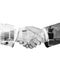 A stylish white black handshake with New York cityscape.