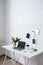 Stylish white professional office interior, minimalist loft workspace