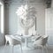 Stylish white room interior in modern style with a large beautiful chandelier