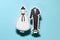 Stylish white wedding classic dress and black groom tuxedo clamps together